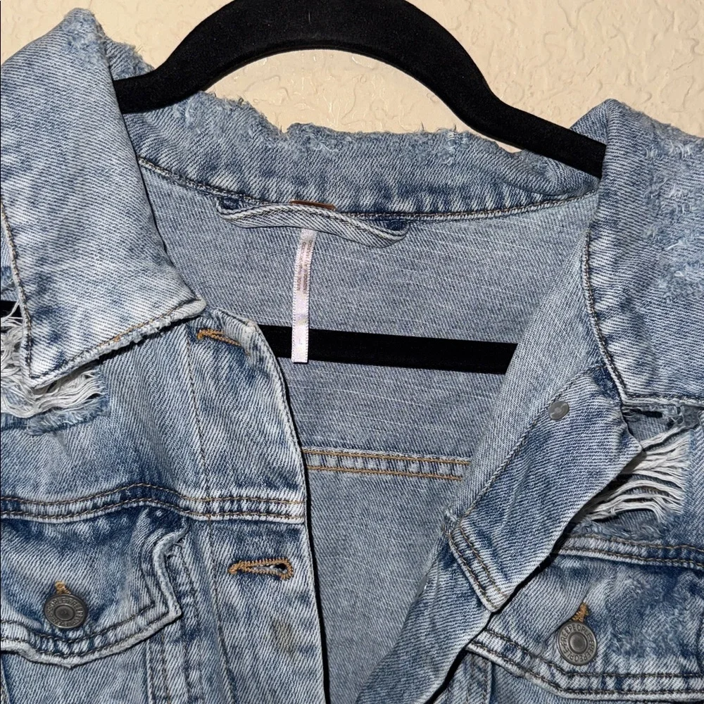 Free People Light Blue Distressed Denim Jacket